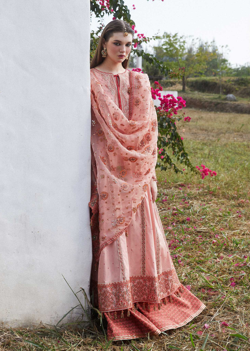 Hussain Rehar Luxury Lawn | Peach | Unstitched | Feastive | Silk Dupatta | NAYRA - Image 3