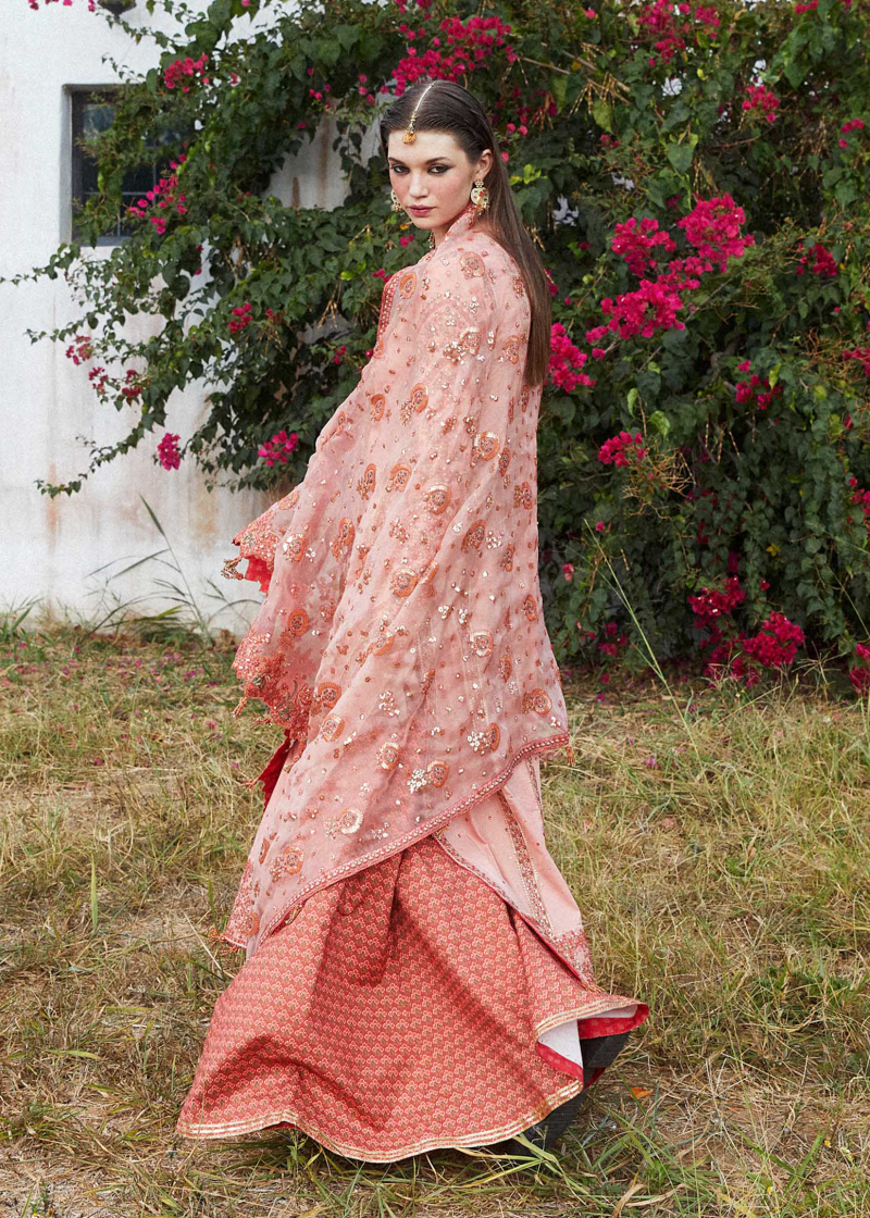Hussain Rehar Luxury Lawn | Peach | Unstitched | Feastive | Silk Dupatta | NAYRA - Image 4