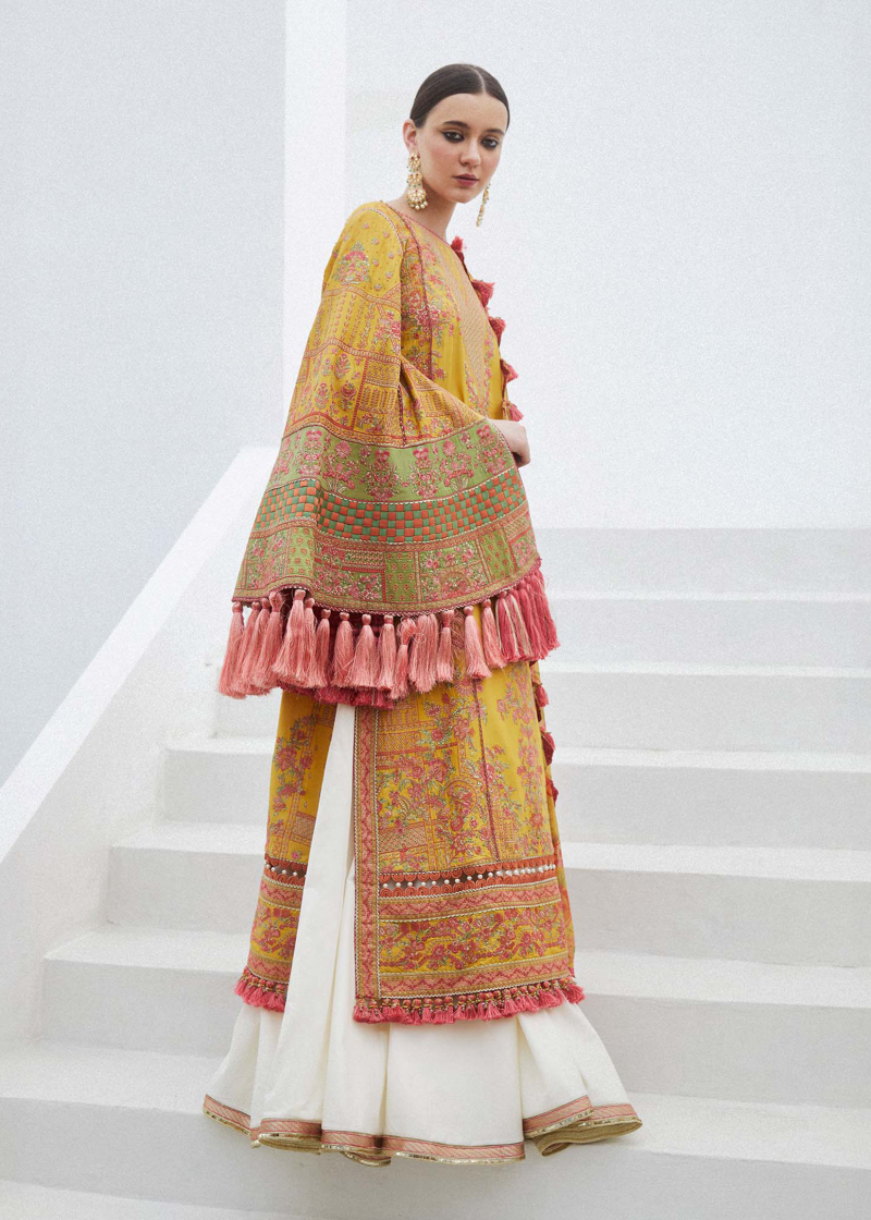 Hussain Rehar Luxury Lawn | Yellow | Unstitched | Feastive | Silk Dupatta | EUPHORIA - Image 4
