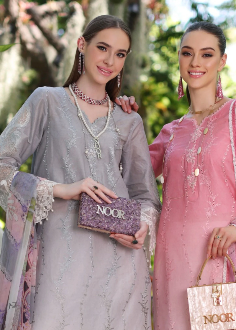 Noor By Saadia Luxe Chikankari Lawn | Grey | Unstitched | Party Wear | Chiffon Dupatta | 1B - Image 3