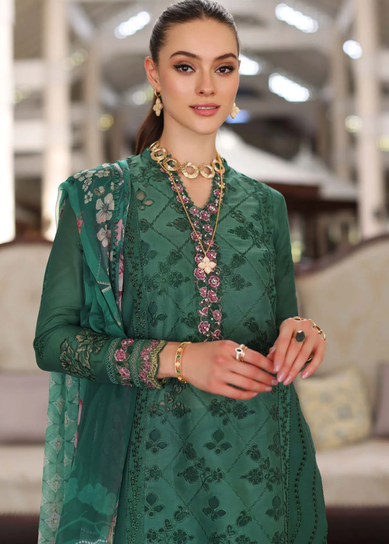 Noor By Saadia Luxe Chikankari Lawn | Teal Green | Unstitched | Party Wear | Chiffon Dupatta | 4A - Image 2