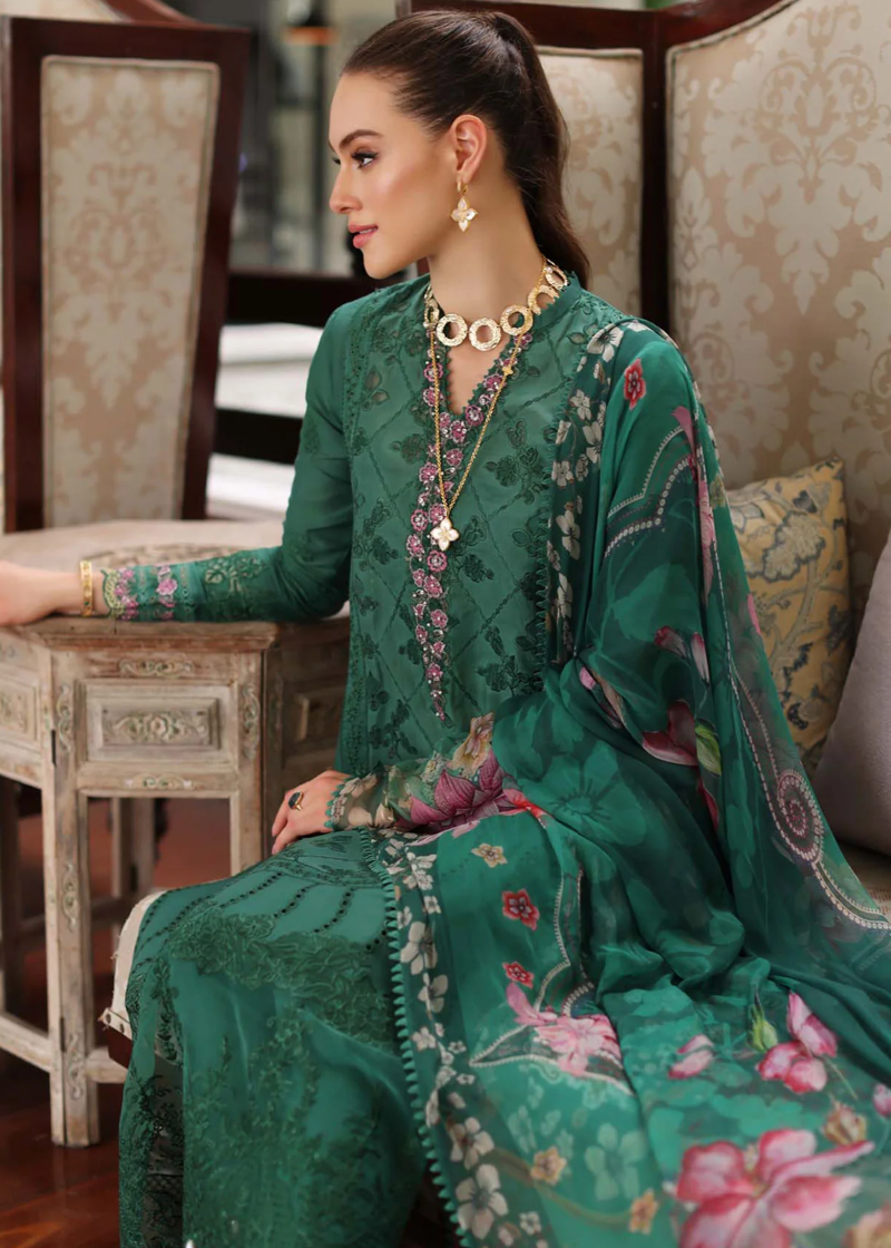 Noor By Saadia Luxe Chikankari Lawn | Teal Green | Unstitched | Party Wear | Chiffon Dupatta | 4A - Image 3