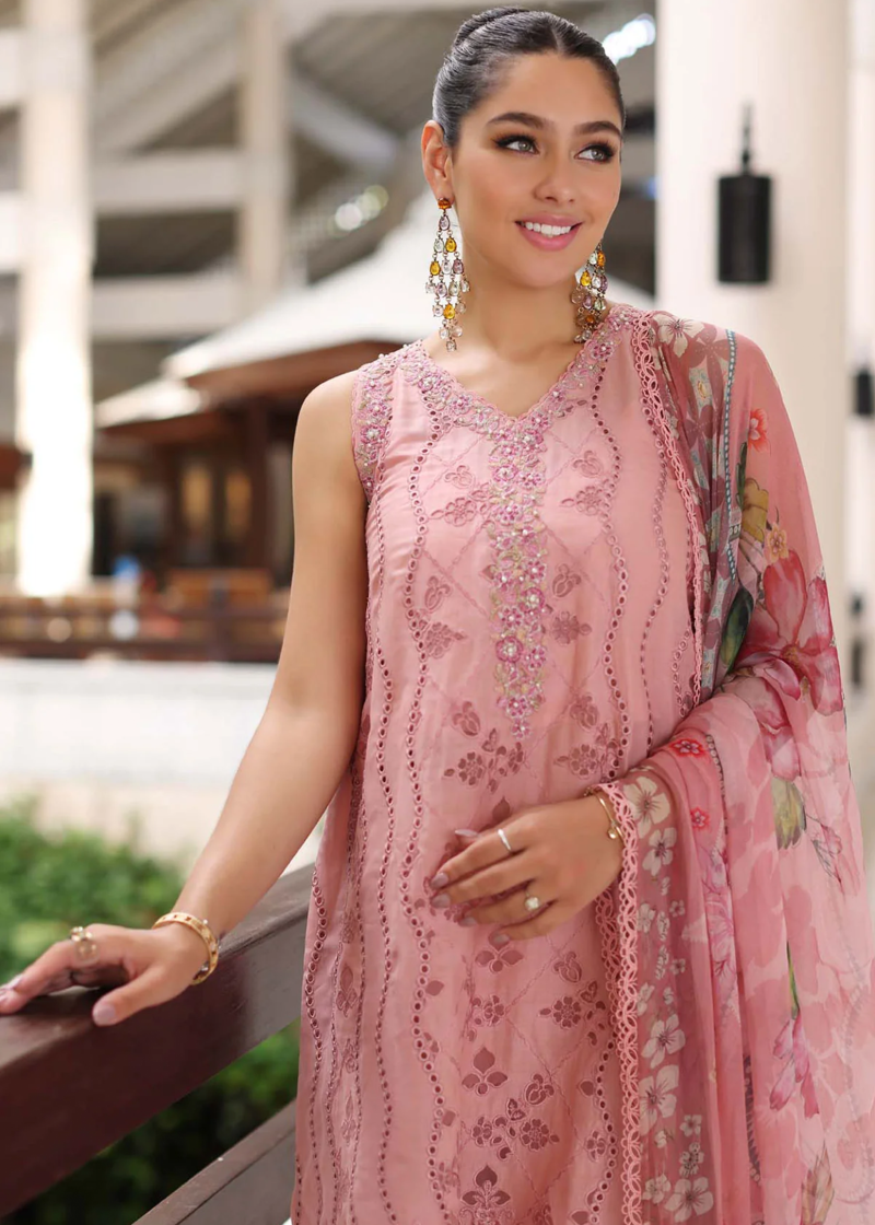 Noor By Saadia Luxe Chikankari Lawn | Peach Pink | Unstitched | Party Wear | Chiffon Dupatta | 4B - Image 2