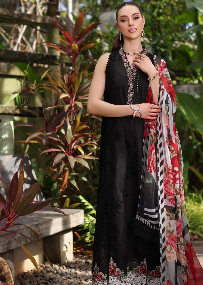 Noor By Saadia Luxe Chikankari Lawn | Black | Unstitched | Party Wear | Chiffon Dupatta | 6A - Image 2