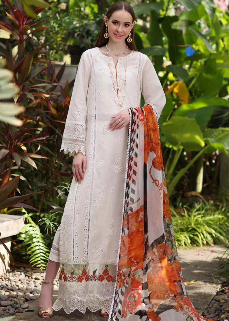 Noor By Saadia Luxe Chikankari Lawn | White | Unstitched | Party Wear | Chiffon Dupatta | 6B