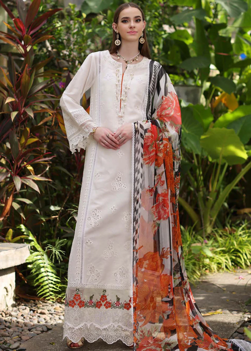 Noor By Saadia Luxe Chikankari Lawn | White | Unstitched | Party Wear | Chiffon Dupatta | 6B - Image 2