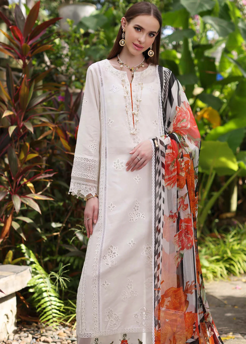 Noor By Saadia Luxe Chikankari Lawn | White | Unstitched | Party Wear | Chiffon Dupatta | 6B - Image 3