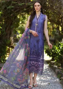 Noor By Saadia Luxe Chikankari Lawn | Blue | Unstitched | Party Wear | Chiffon Dupatta | 8A