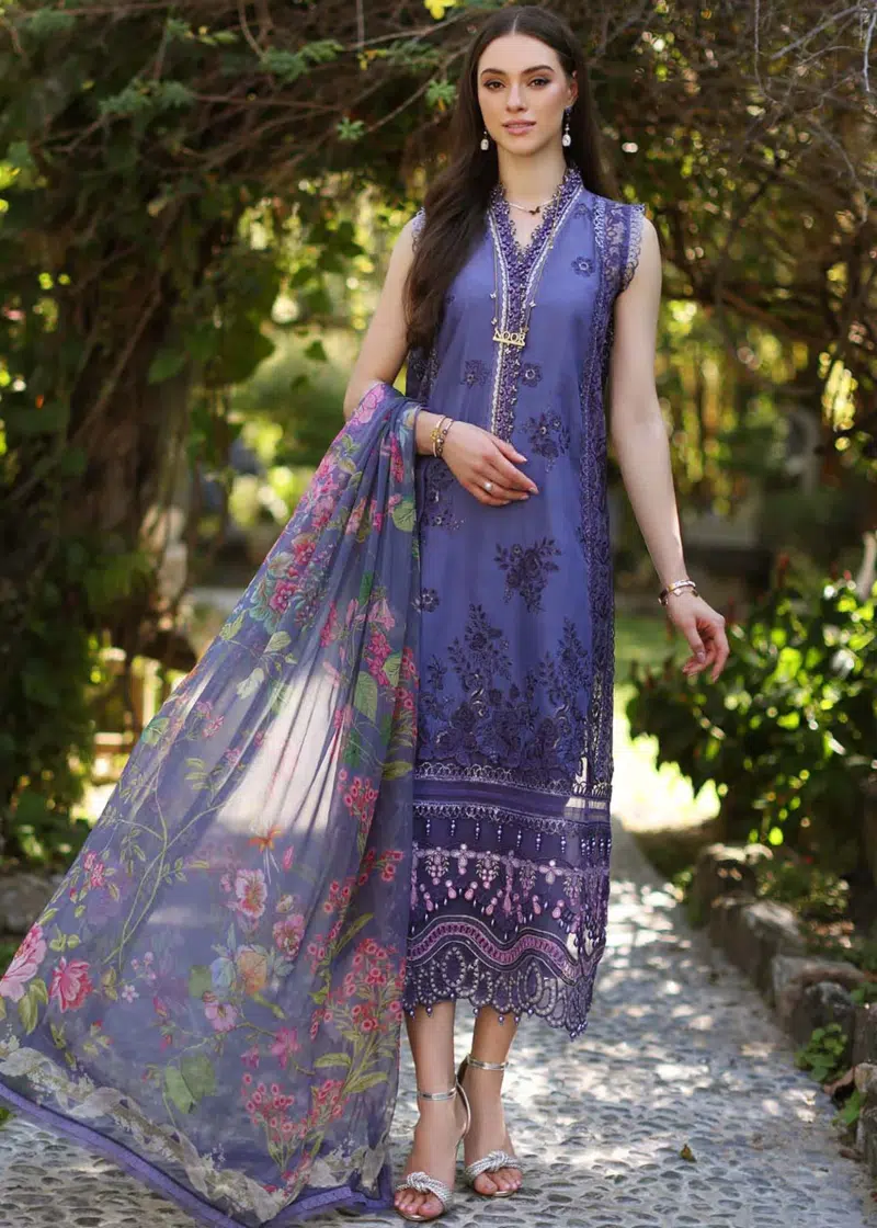 Noor By Saadia Luxe Chikankari Lawn | Blue | Unstitched | Party Wear | Chiffon Dupatta | 8A