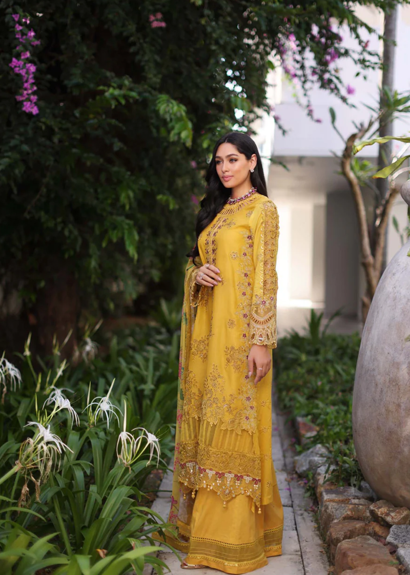 Noor By Saadia Luxe Chikankari Lawn | Mustard | Unstitched | Party Wear | Chiffon Dupatta | 8B - Image 2