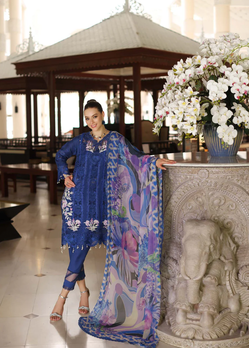 Noor By Saadia Luxe Chikankari Lawn | Royal Blue | Unstitched | Party Wear | Chiffon Dupatta | 10B - Image 2