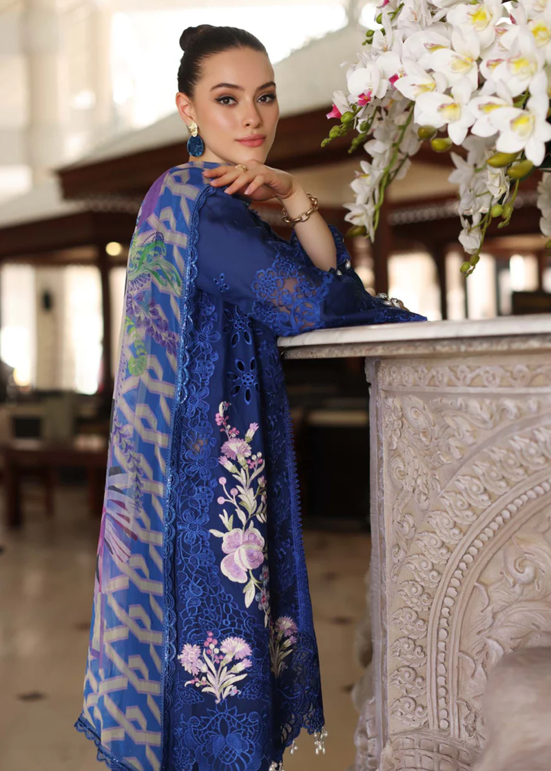 Noor By Saadia Luxe Chikankari Lawn | Royal Blue | Unstitched | Party Wear | Chiffon Dupatta | 10B - Image 3