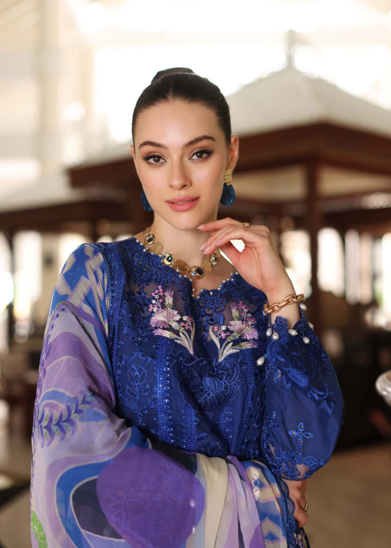Noor By Saadia Luxe Chikankari Lawn | Royal Blue | Unstitched | Party Wear | Chiffon Dupatta | 10B - Image 4