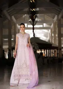 Noor By Saadia Luxe Chikankari Lawn | Baby Pink | Unstitched | Party Wear | Chiffon Dupatta | 11A
