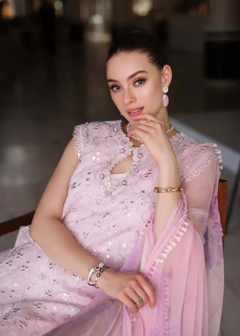 Noor By Saadia Luxe Chikankari Lawn | Baby Pink | Unstitched | Party Wear | Chiffon Dupatta | 11A - Image 3