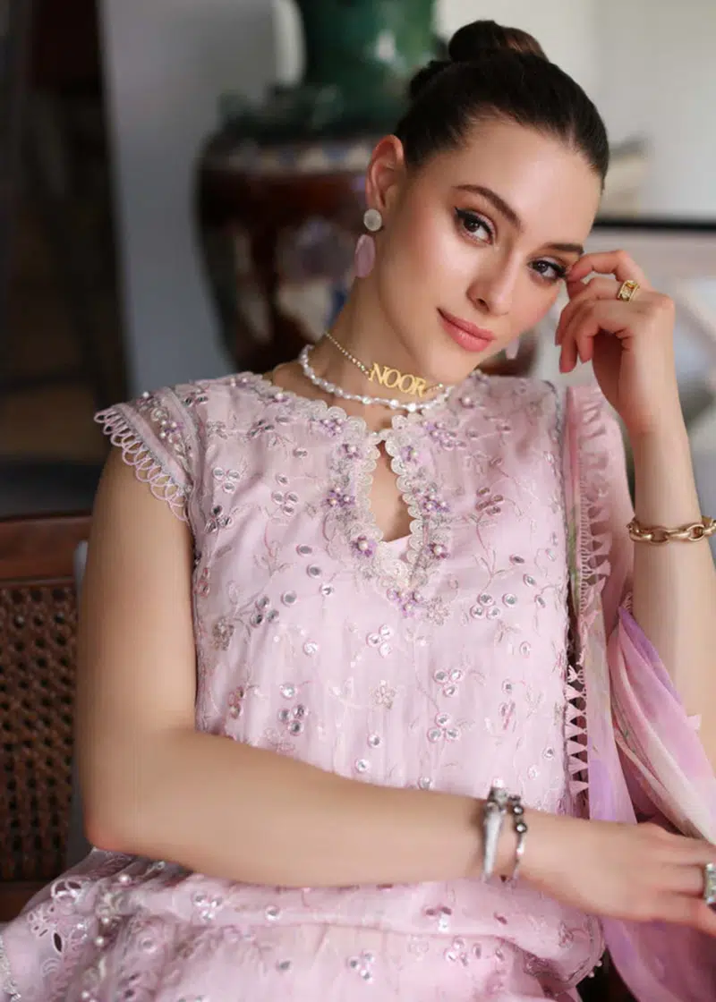Noor By Saadia Luxe Chikankari Lawn | Baby Pink | Unstitched | Party Wear | Chiffon Dupatta | 11A - Image 4
