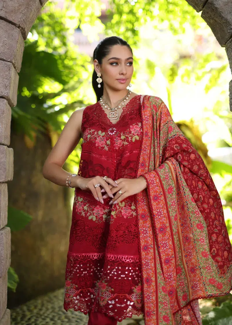 Noor By Saadia Luxe Chikankari Lawn | Maroon | Unstitched | Party Wear | Chiffon Dupatta | 12A - Image 2