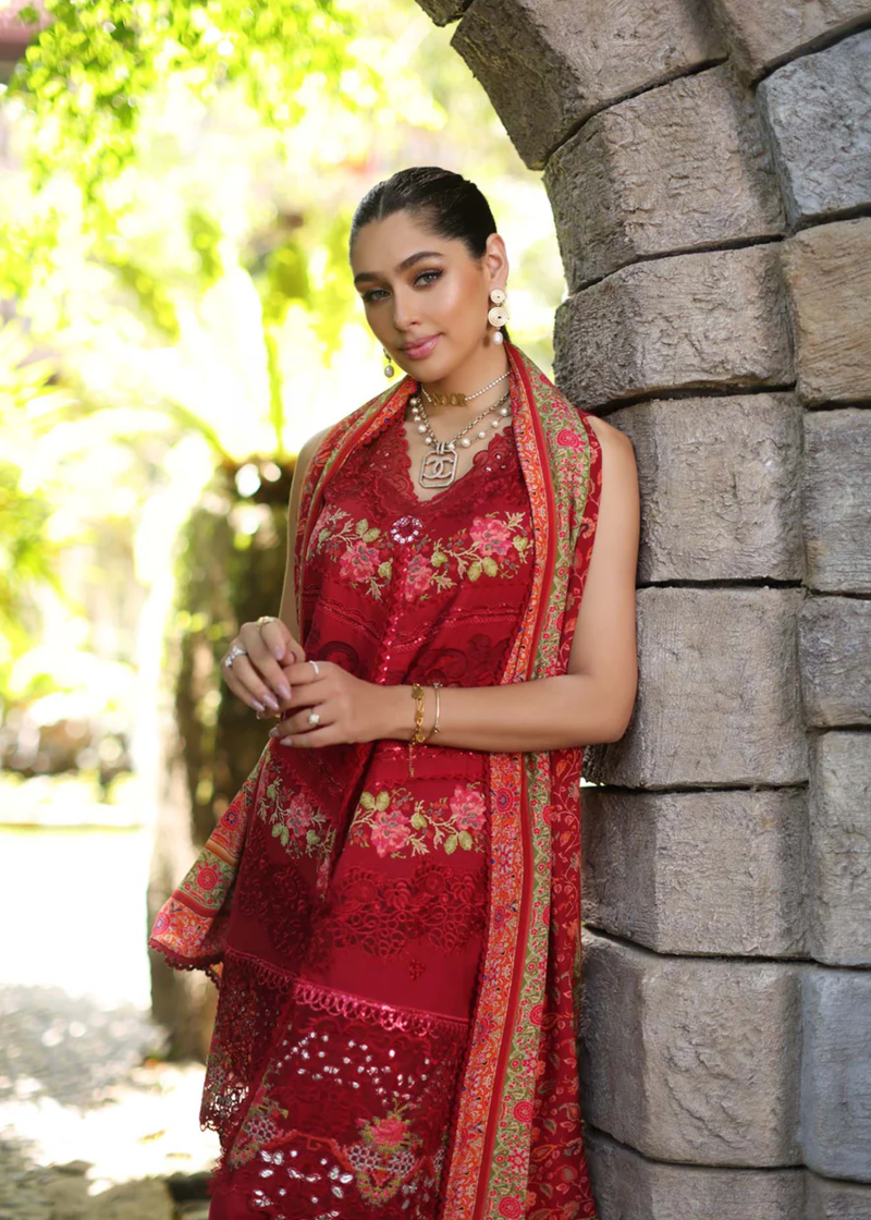 Noor By Saadia Luxe Chikankari Lawn | Maroon | Unstitched | Party Wear | Chiffon Dupatta | 12A - Image 3