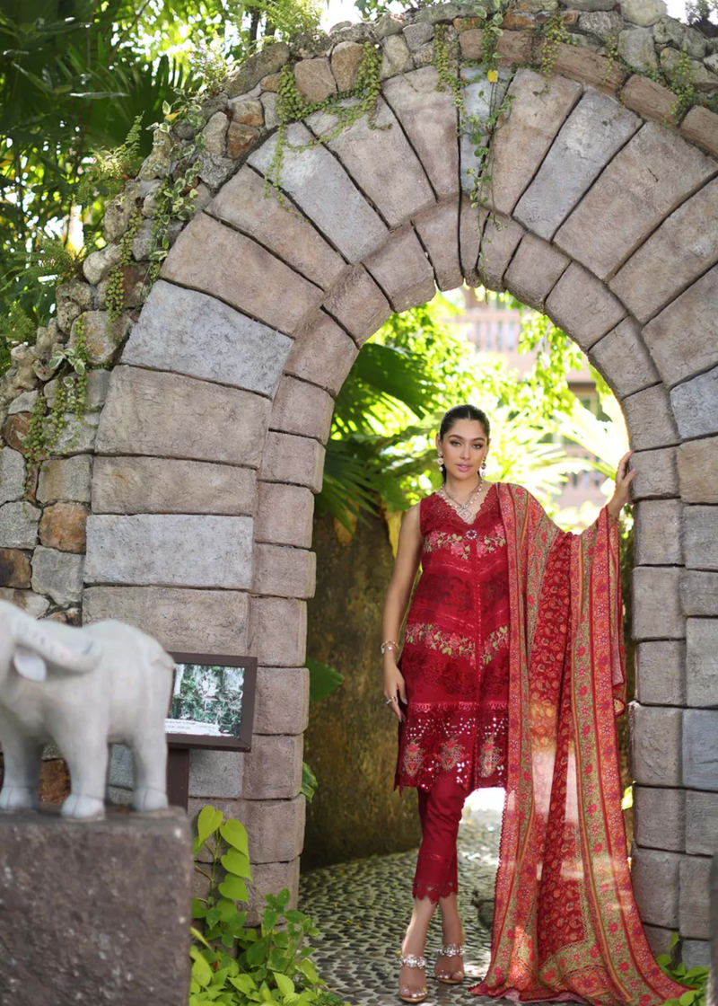 Noor By Saadia Luxe Chikankari Lawn | Maroon | Unstitched | Party Wear | Chiffon Dupatta | 12A - Image 4