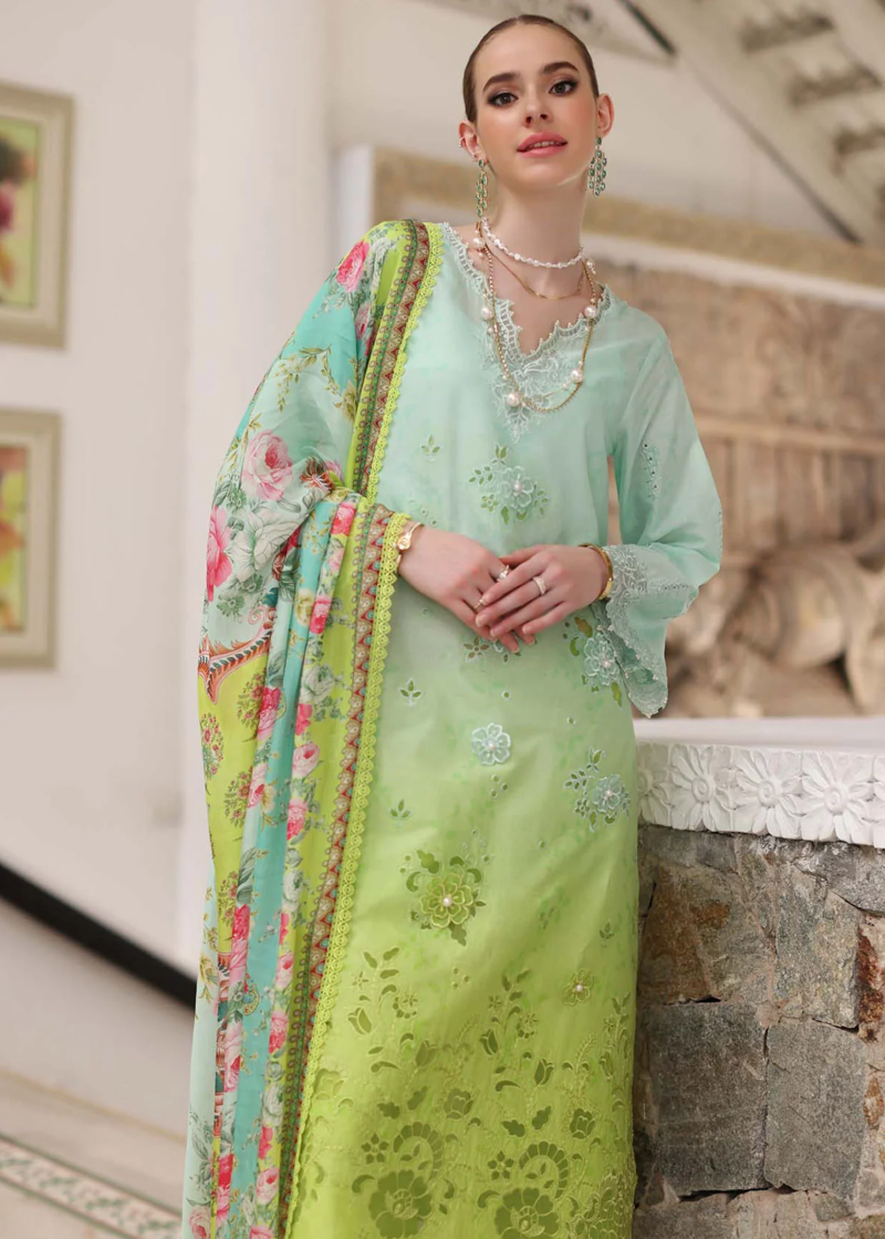 Noor By Saadia Luxe Chikankari Lawn | Neon Green | Unstitched | Party Wear | Chiffon Dupatta | 5A - Image 2