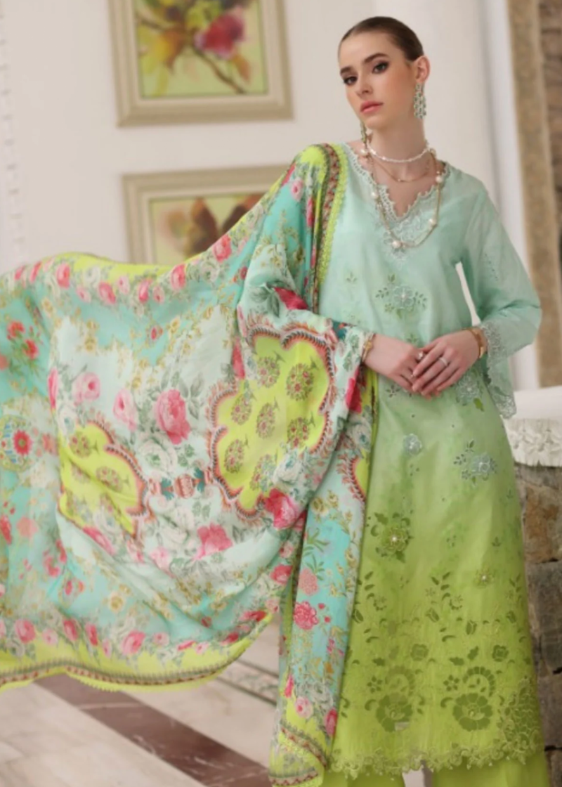 Noor By Saadia Luxe Chikankari Lawn | Neon Green | Unstitched | Party Wear | Chiffon Dupatta | 5A - Image 3