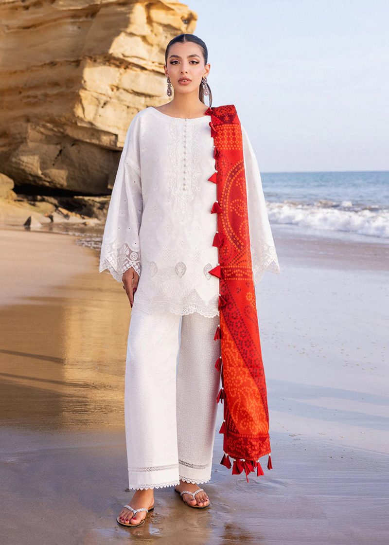 Zainab Chottani Chickankari Luxury Lawn | Off White | Unstitched | Party wear | Embroidered Digital Printed Dupatta on Chiffon | CHUNARI - 3A - Image 2
