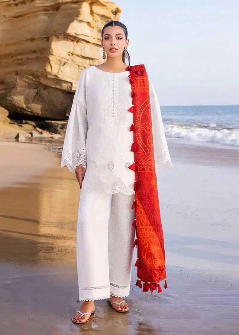 Zainab Chottani Chickankari Luxury Lawn | Off White | Unstitched | Party wear | Embroidered Digital Printed Dupatta on Chiffon | CHUNARI - 3A - Image 2