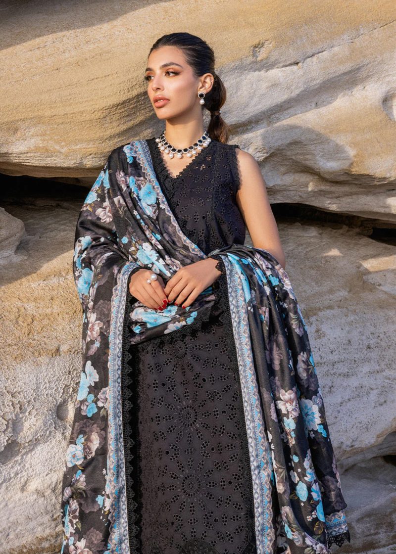 Zainab Chottani Chickankari Luxury Lawn | Black | Unstitched | Party wear | Embroidered Digital Printed Dupatta on Chiffon | KANZA ? 5B - Image 2