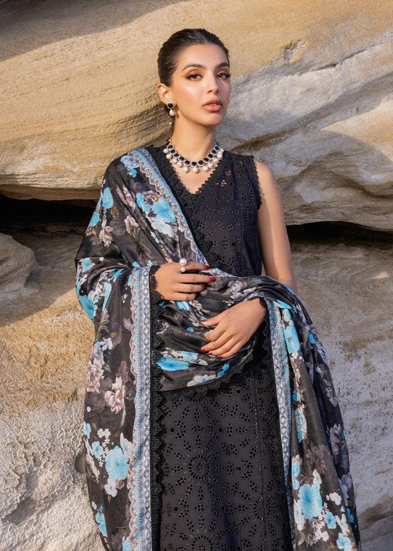 Zainab Chottani Chickankari Luxury Lawn | Black | Unstitched | Party wear | Embroidered Digital Printed Dupatta on Chiffon | KANZA ? 5B - Image 3