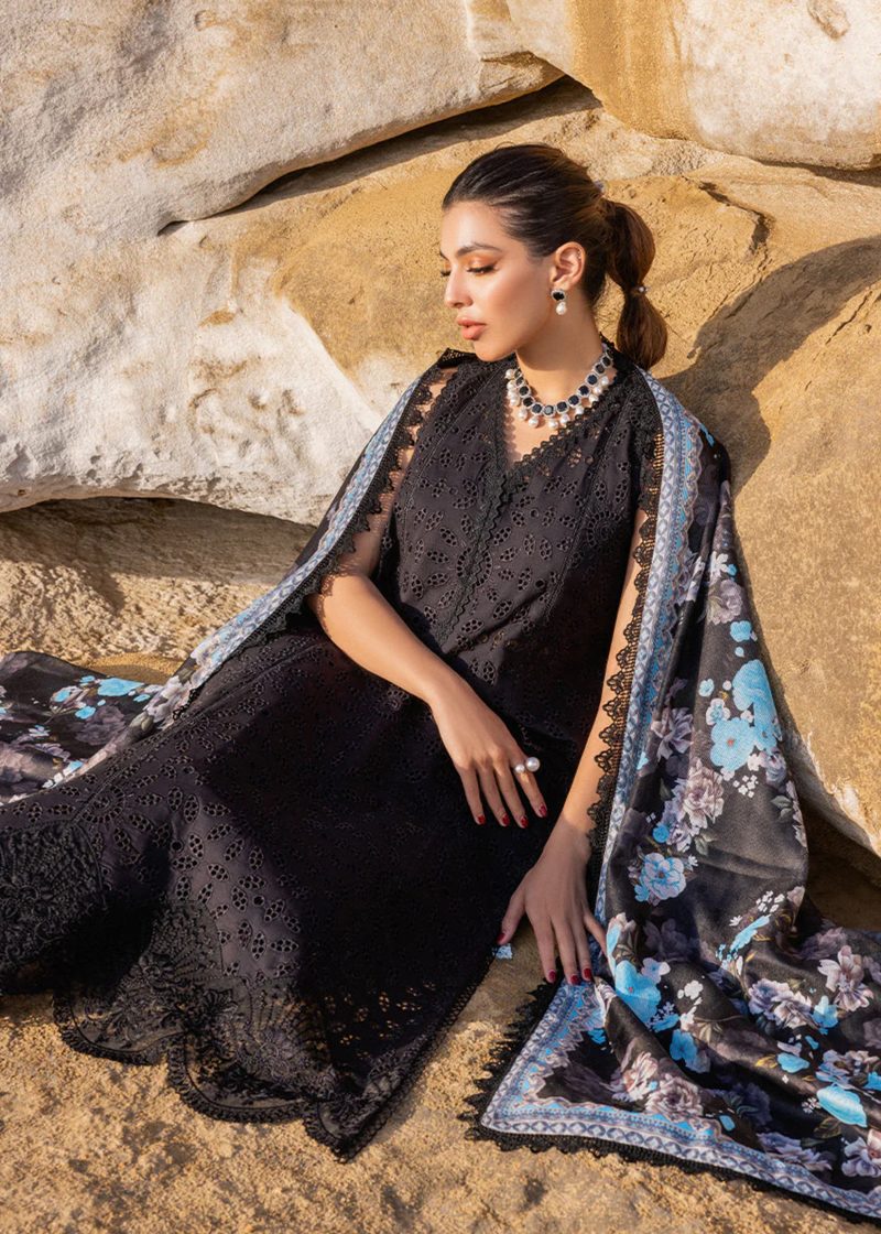 Zainab Chottani Chickankari Luxury Lawn | Black | Unstitched | Party wear | Embroidered Digital Printed Dupatta on Chiffon | KANZA ? 5B - Image 4