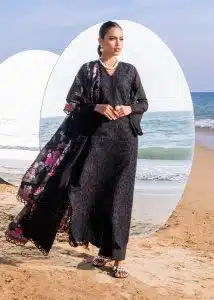 Zainab Chottani Chickankari Luxury Lawn | Z Black | Unstitched | Party wear | Embroidered Digital Printed Dupatta on Chiffon | KANZA ? 5A