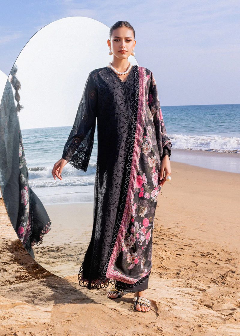 Zainab Chottani Chickankari Luxury Lawn | Z Black | Unstitched | Party wear | Embroidered Digital Printed Dupatta on Chiffon | KANZA ? 5A - Image 2