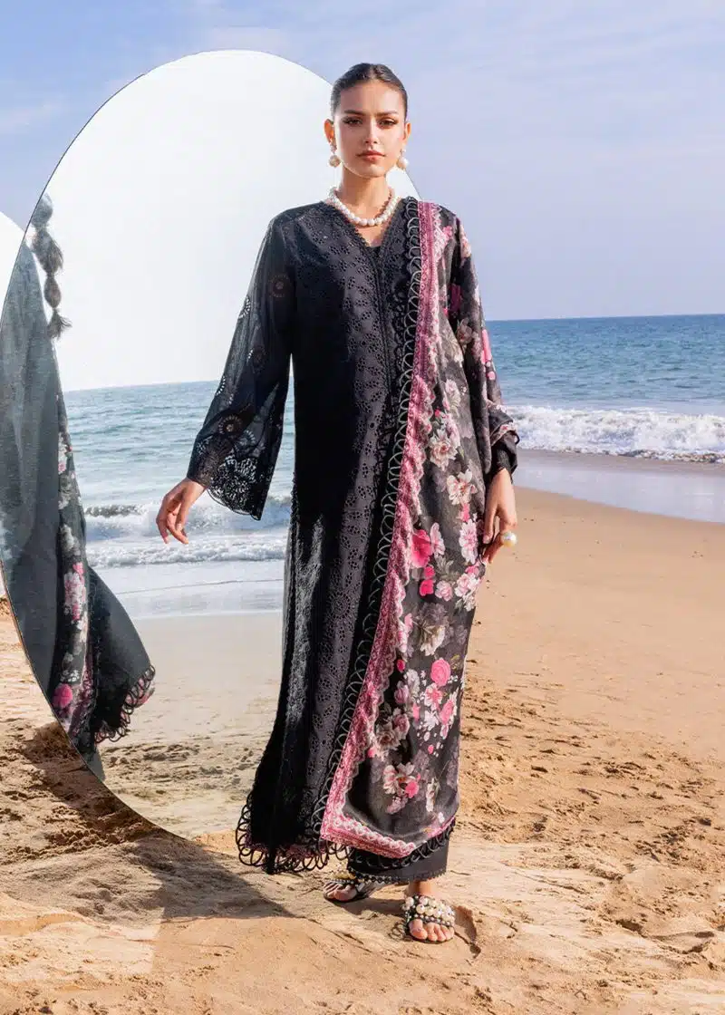 Zainab Chottani Chickankari Luxury Lawn | Z Black | Unstitched | Party wear | Embroidered Digital Printed Dupatta on Chiffon | KANZA ? 5A - Image 2