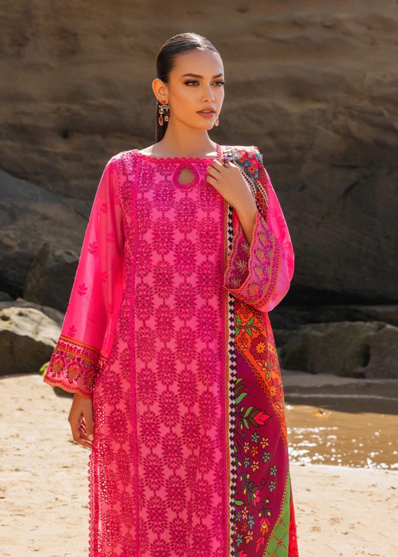 Zainab Chottani Chickankari Luxury Lawn | Magenta | Unstitched | Party wear | embroidered Digital Printed Dupatta on Chiffon | LAALI - 6A - Image 2