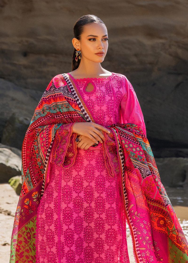 Zainab Chottani Chickankari Luxury Lawn | Magenta | Unstitched | Party wear | embroidered Digital Printed Dupatta on Chiffon | LAALI - 6A - Image 3