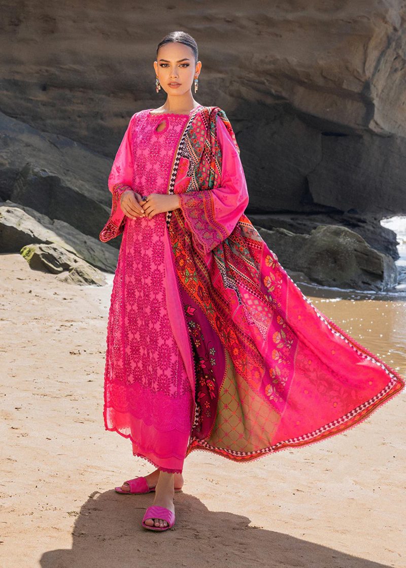 Zainab Chottani Chickankari Luxury Lawn | Magenta | Unstitched | Party wear | embroidered Digital Printed Dupatta on Chiffon | LAALI - 6A - Image 4