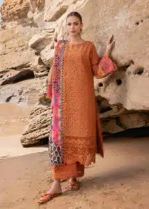 Zainab Chottani Chickankari Luxury Lawn | Mustard | Unstitched | Party wear | embroidered Digital Printed Dupatta on Chiffon | NAYSA – 4A