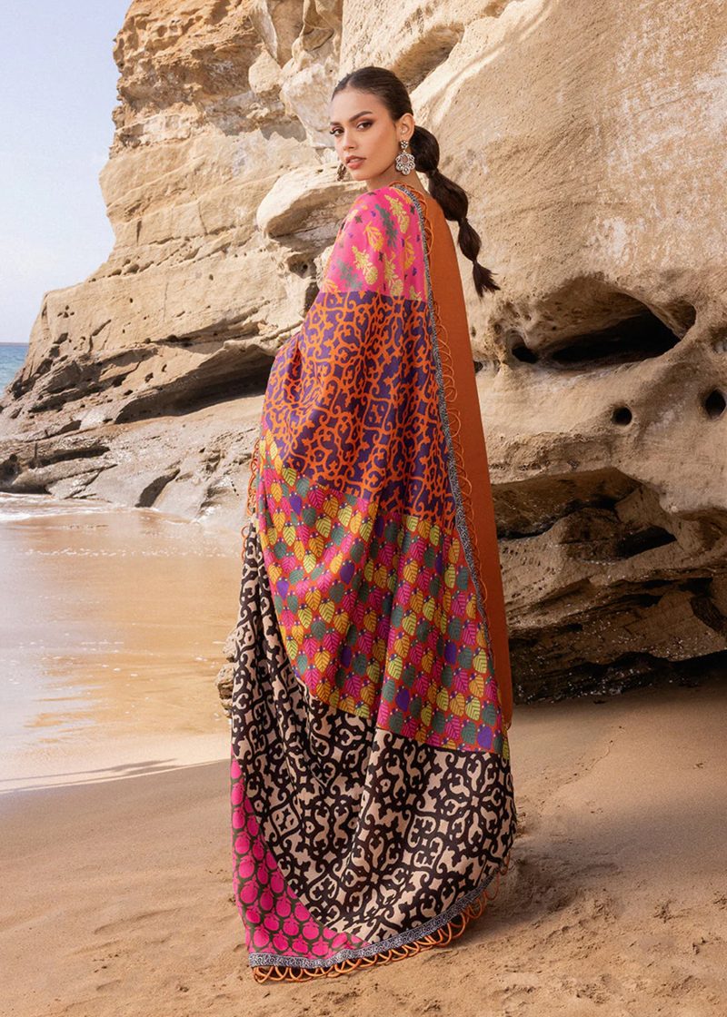 Zainab Chottani Chickankari Luxury Lawn | Mustard | Unstitched | Party wear | embroidered Digital Printed Dupatta on Chiffon | NAYSA - 4A - Image 2