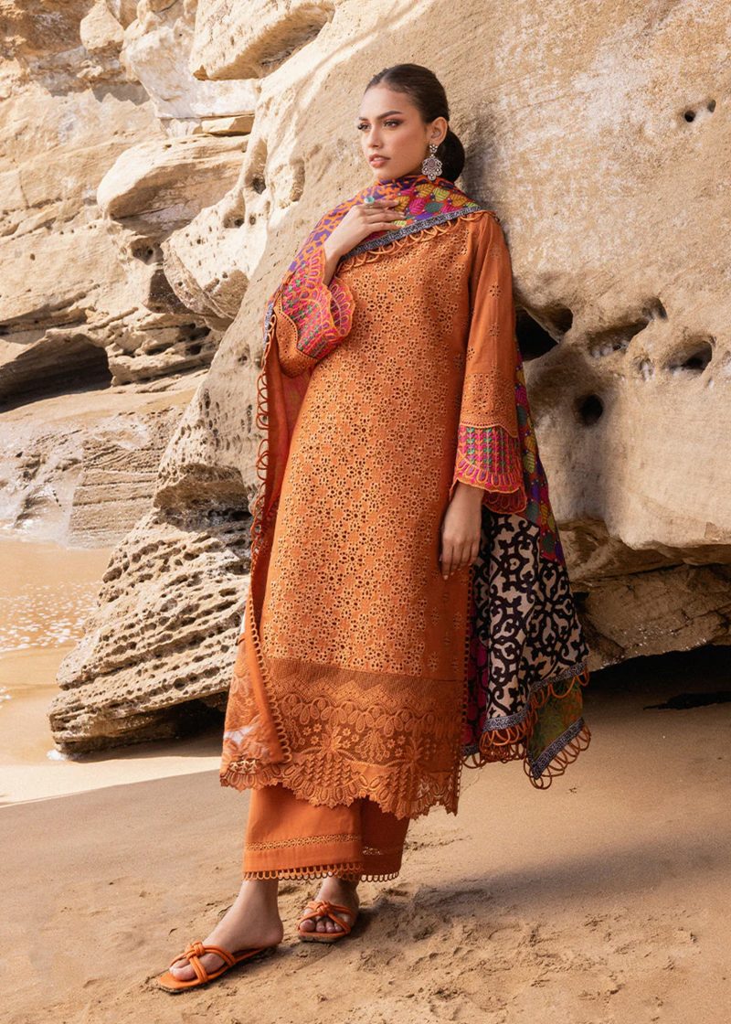 Zainab Chottani Chickankari Luxury Lawn | Mustard | Unstitched | Party wear | embroidered Digital Printed Dupatta on Chiffon | NAYSA - 4A - Image 3