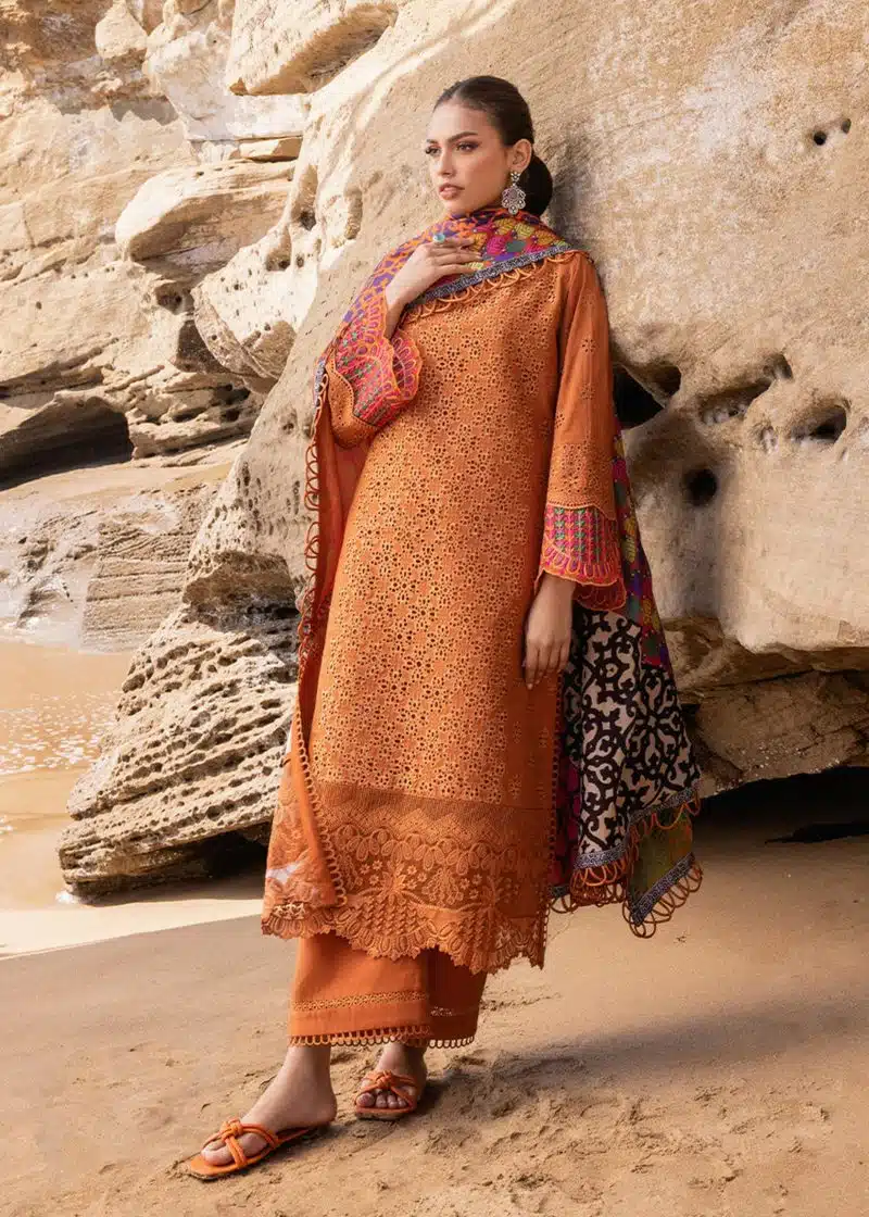 Zainab Chottani Chickankari Luxury Lawn | Mustard | Unstitched | Party wear | embroidered Digital Printed Dupatta on Chiffon | NAYSA - 4A - Image 3