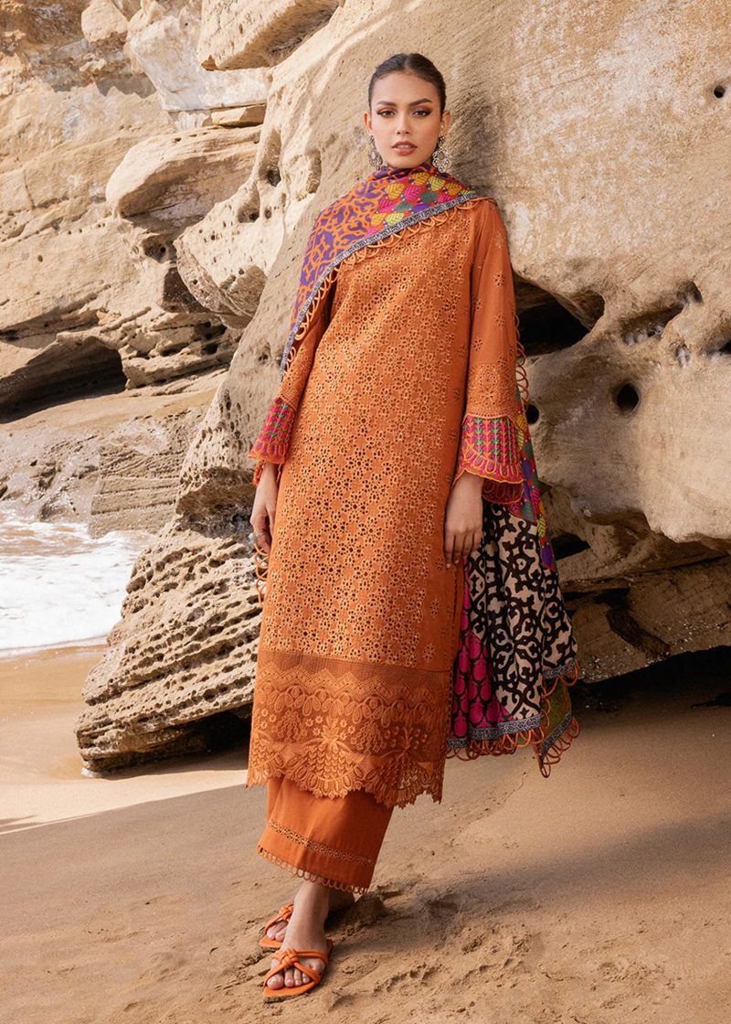 Zainab Chottani Chickankari Luxury Lawn | Mustard | Unstitched | Party wear | embroidered Digital Printed Dupatta on Chiffon | NAYSA - 4A - Image 4