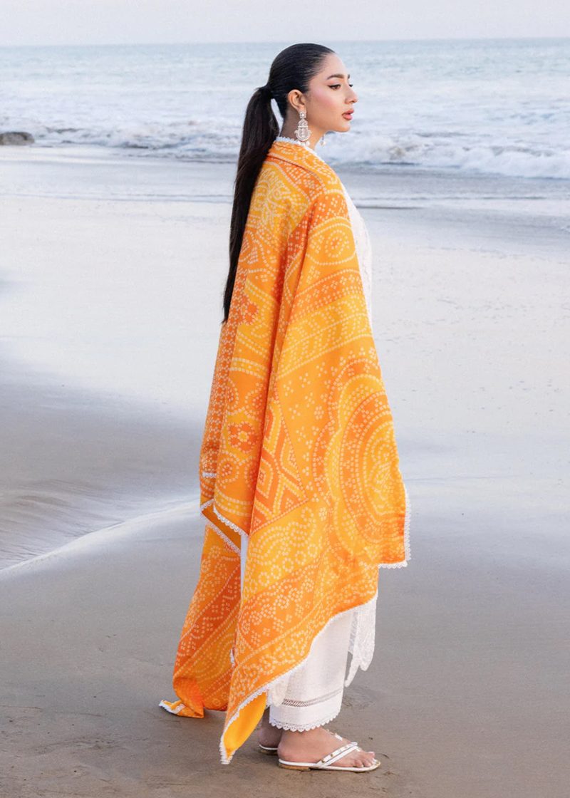 Zainab Chottani Chickankari Luxury Lawn | White | Unstitched | Party wear | Embroidered Digital Printed Dupatta on Chiffon | CHUNARI - 3B - Image 2