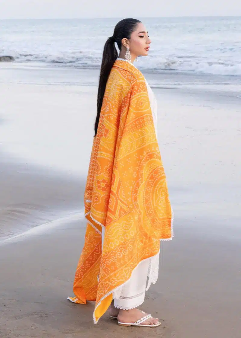 Zainab Chottani Chickankari Luxury Lawn | White | Unstitched | Party wear | Embroidered Digital Printed Dupatta on Chiffon | CHUNARI - 3B - Image 2