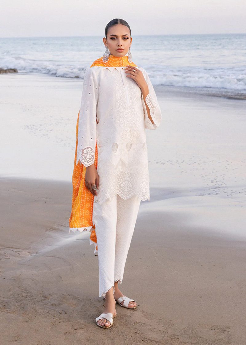 Zainab Chottani Chickankari Luxury Lawn | White | Unstitched | Party wear | Embroidered Digital Printed Dupatta on Chiffon | CHUNARI - 3B - Image 3