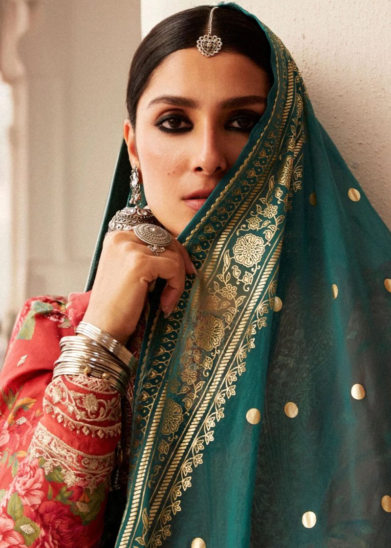 Zara Shahjahan Lawn | Orange | Unstitched | Wedding wear | embroidered Organza Dupatta | PHOOL KARI-13B - Image 2