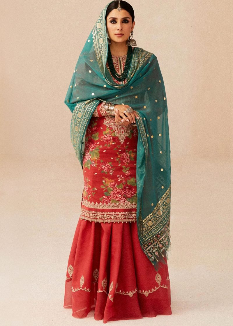 Zara Shahjahan Lawn | Orange | Unstitched | Wedding wear | embroidered Organza Dupatta | PHOOL KARI-13B - Image 3