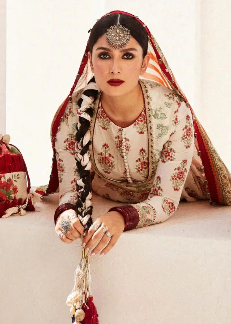 Zara Shahjahan Lawn | Cream | Unstitched | Wedding wear | embroidered Organza Dupatta | ANARKALI-11B - Image 2