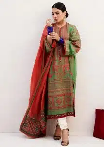 Zara Shahjahan Lawn | Green | Unstitched | Wedding wear | embroidered Organza Dupatta | DIYA-2B