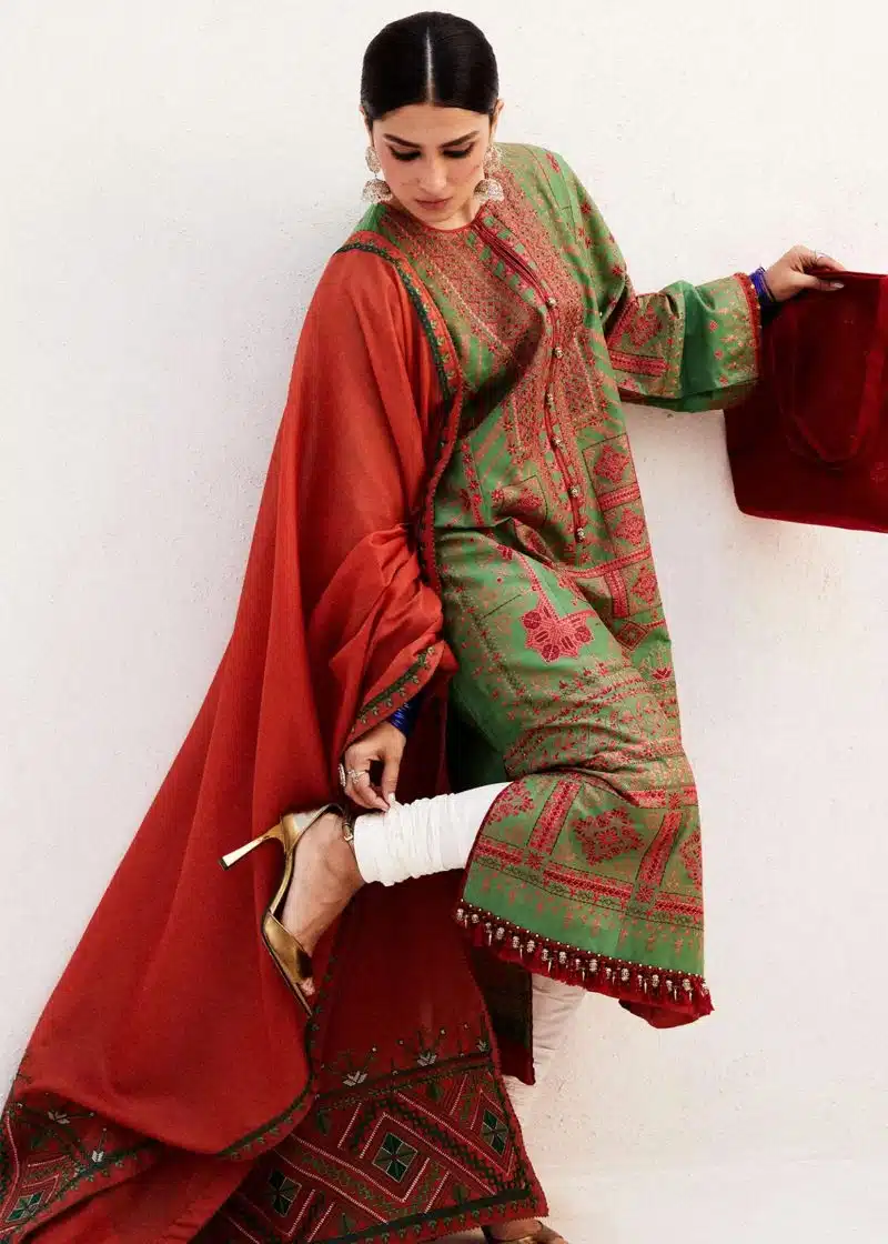 Zara Shahjahan Lawn | Green | Unstitched | Wedding wear | embroidered Organza Dupatta | DIYA-2B - Image 3