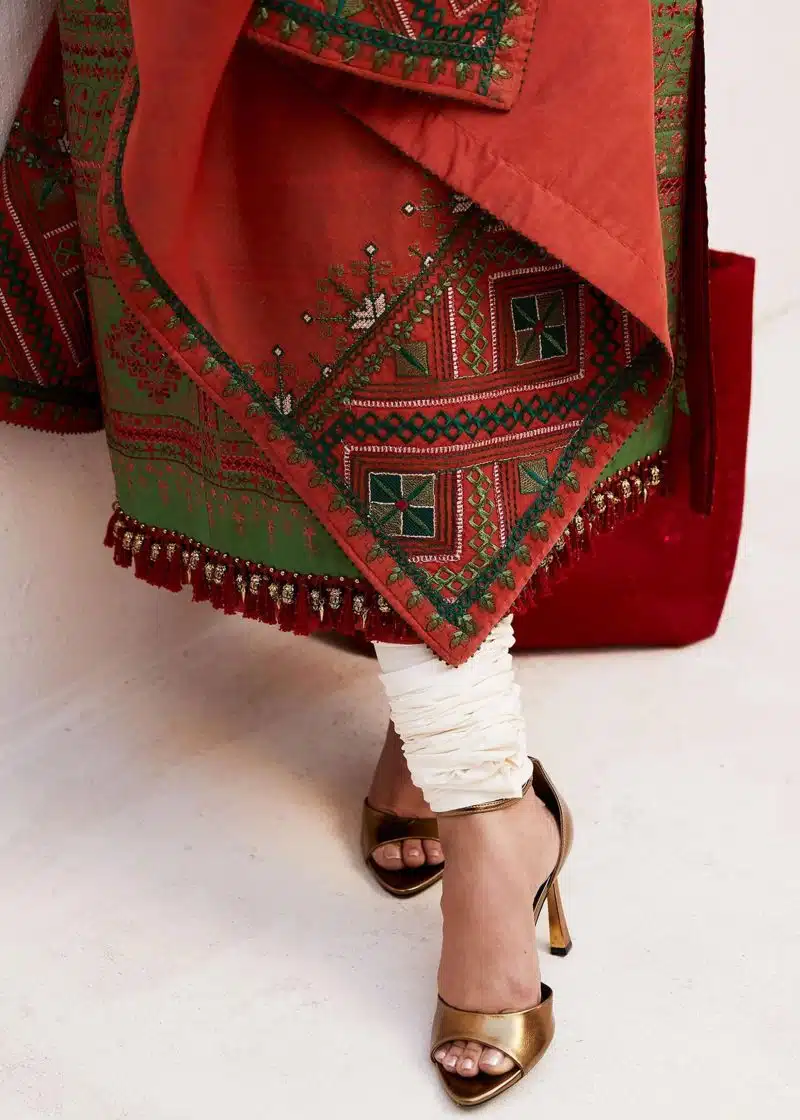 Zara Shahjahan Lawn | Green | Unstitched | Wedding wear | embroidered Organza Dupatta | DIYA-2B - Image 4